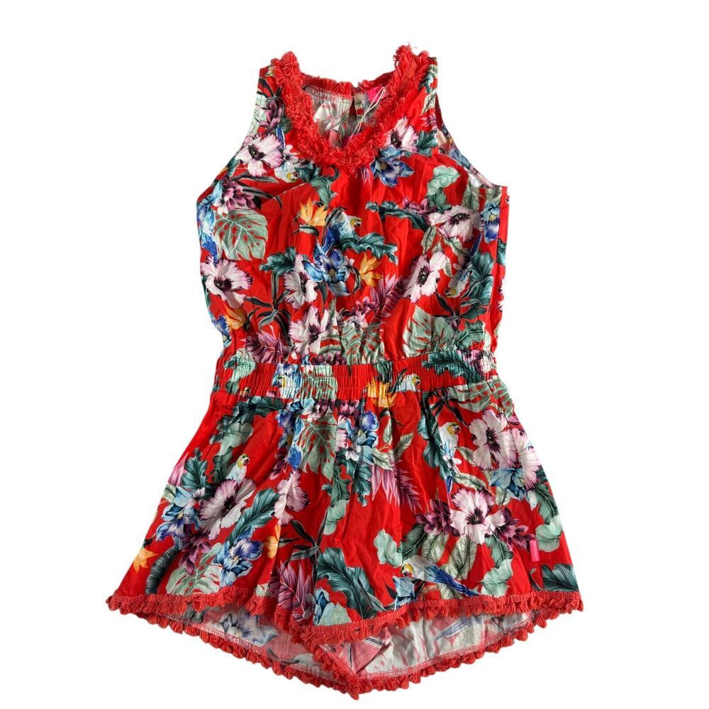 Seafolly Girls Hawaii Red Tropical Floral Fringe Romper Size 10 NWT